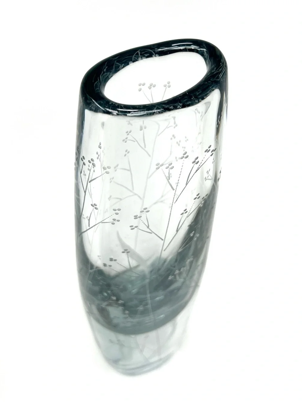 Vintage MCM Signed Strömberg Art Vase with Etched Floral Design B936 EUC